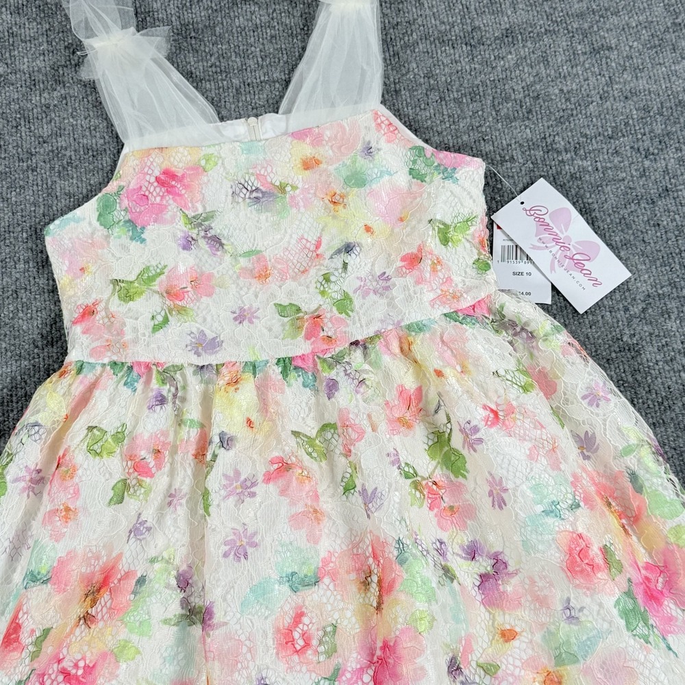 Bonnie Jean Dress Girls Size 10 White Pink Floral Lace Spring Sleeveless‎ Party